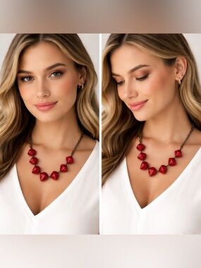 NWT Deborah Funches Red Vintage Glass Ladies Choker Necklace